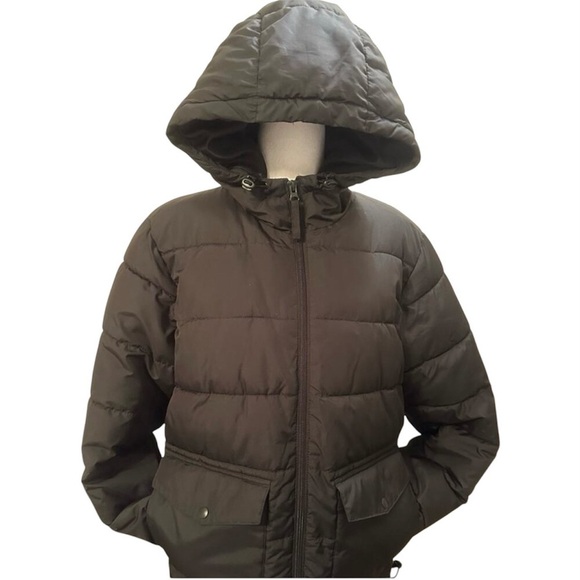 OLD NAVY Black Puffer Jacket. Attached Hood Elastic Waist Full Zip Size XS - Picture 2 of 13